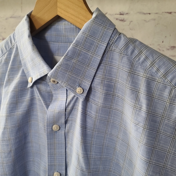 Ben Sherman Tailored Skinny Fit Light Blue Plaid Button Down Shirt 16.5 Neck - Picture 1 of 9